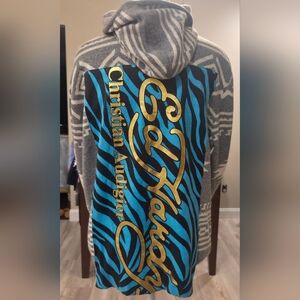 "Y2K" RARE!! ED HARDY Christian Audigier Blue & Gold Bold Zip-Up Hoodie- NWOT!!